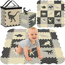 Mīksts putu puzles paklājs bērniem Kruzzel 25785, 35 el., pelēks ar dzeltenu