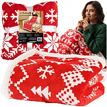 Divpusējs Ziemassvētku pleds Ruhhy ar šerpu 130x170 cm 26610, sarkans-balts