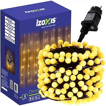 LED Ziemassvētku virtene bumbiņas Izoxis 26264 300LED 30m, silti balta