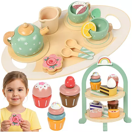Childrens tea set + Kruzzel 26418 cake stand