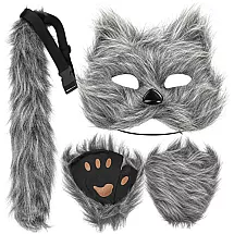 4-piece cat/fox costume, gray, Glimz