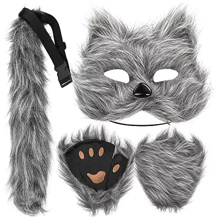 4-piece cat/fox costume, gray, Glimz