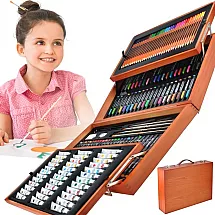 Набор для творчества Deluxe из 174 предметов в переносном деревянном чемодане - универсальный набор для рисования и живописи для художников всех возрастов