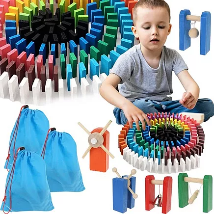 1131-Piece Ultimate Colorful Wooden Domino Set - Multifunction Interactive Toy Blocks for Toddlers - Guaranteed Safe and Stimulative Building Blocks, 3+ years