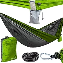 Tūrisma Dārza Pārgājienu Šūpuļtīkls ar Kabatu - 260x140cm, pelēkzaļš