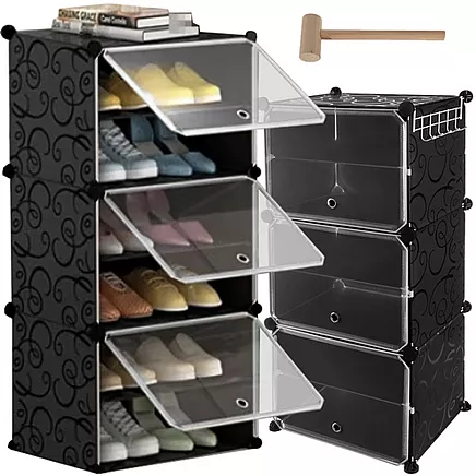 3-модульный стеллаж для обуви с прозрачными дверцами, простой сборкой и возможностью настройки для оптимальной организации пространства в доме