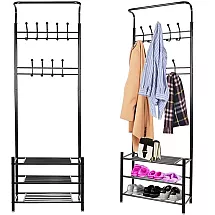 Stāvošs Grīdas Drēbju Pakaramais ar Apavu Plauktiem