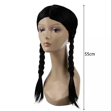 Augstas kvalitātes Ready-Braids sieviešu garā melnā parūka - izturīgi, viegli kopjami sintētiskie mati stilīgām ballītēm, regulējams izmērs 52,7 cm-57,3 cm un viegls svars 159 g