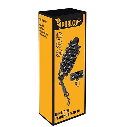 Светоотражающий сверхпрочный поводок для собак длиной 5 м с удобной ручкой из пенопласта и дозатором для мешка для мусора для крупных собак