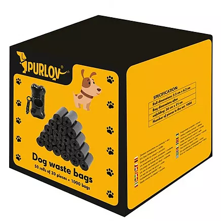 Atkritumu maisiņi suņu ekskrementu savākšanai, 1000 gb. + konteiners