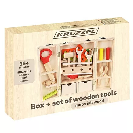 Box + set of wooden tools 22697