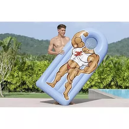 Bestway 17784 Прочный виниловый надувной матрас для бассейна с прозрачным окном в подголовнике и ремонтной заплаткой - быстрое надувание, легкий комфорт и устойчивость - синий, 188x89 см