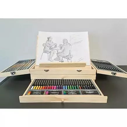 Полный набор для рисования из 83 предметов с портативным чемоданом, мольбертом и различными художественными принадлежностями - высококачественный деревянный ящик для хранения с практичными отделениями