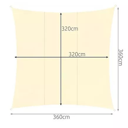 Gardlov 23165 Dārza Ūdensizturīgs Saulessargs Markīze Bura Nojume Tents 3,6x3,6m, Bēšs