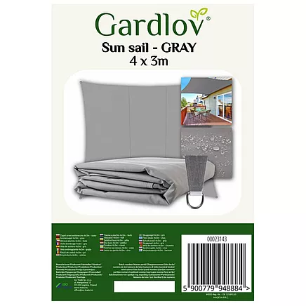 Gardlov 23143 Dārza Ūdensizturīgs Saulessargs Markīze Bura Nojume Tents 3x4m, Pelēks