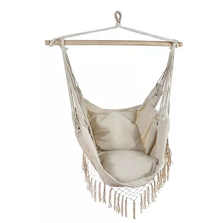Brazilian hanging hammock-chair with cushions, beige