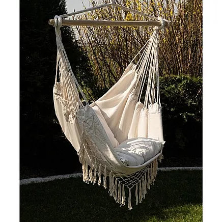 Brazilian hanging hammock-chair with cushions, beige