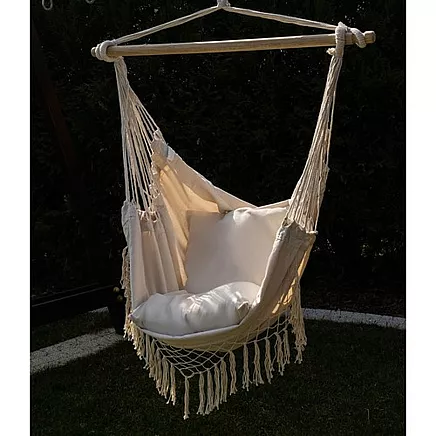 Brazilian hanging hammock-chair with cushions, beige