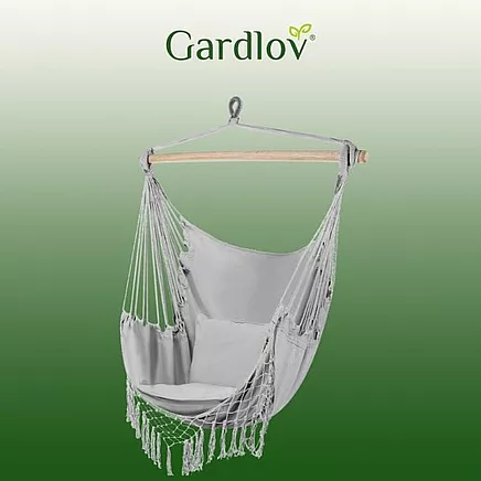 Brazilian hanging hammock-chair with cushions, gray