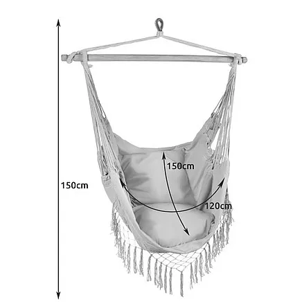 Brazilian hanging hammock-chair with cushions, gray