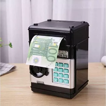 Automātiskā Monētu Banknošu Krājkase ar Kodu, Melns-Sudrabs