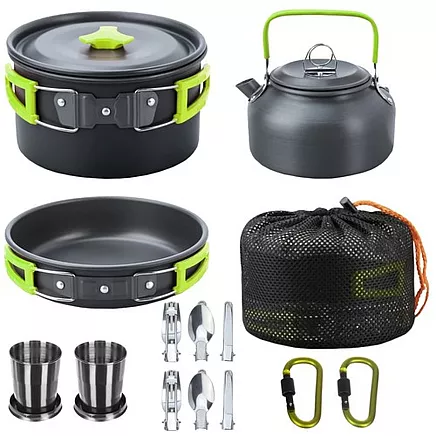 Tūristu trauku komplekts Trizand 23667, 18 gab., universāls pārnēsājams trauku komplekts