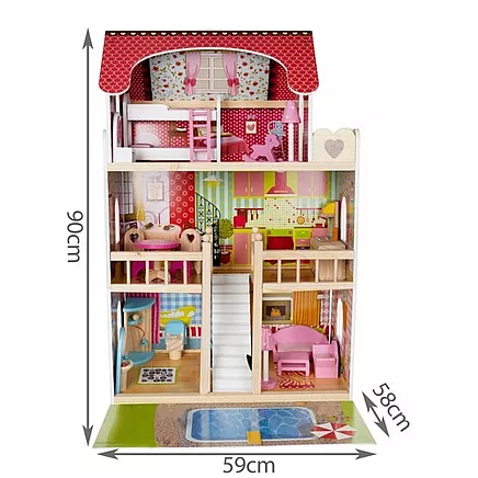 Wooden dollhouse - villa with swimming pool D11251