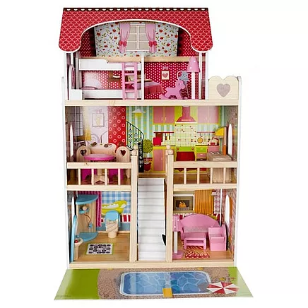 Wooden dollhouse - villa with swimming pool D11251