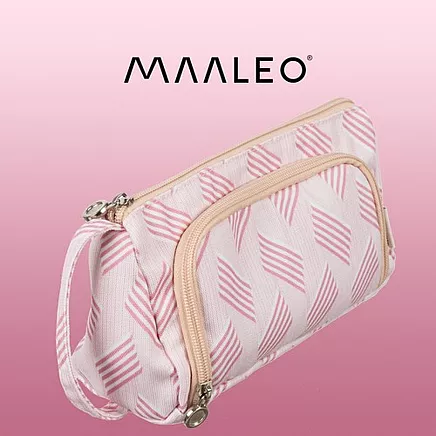 School Pencil Case Two-Compartment Folding Pouch Double Pink for Children