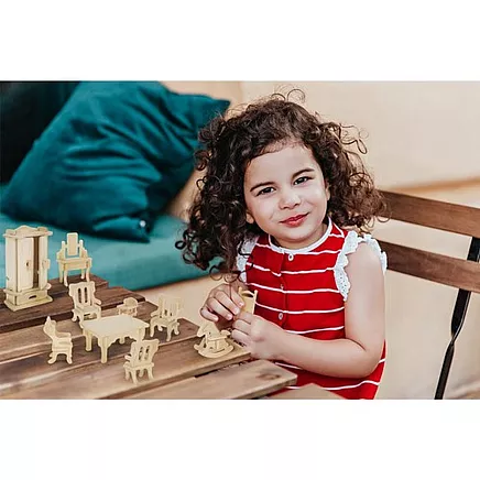 Wooden doll furniture set 34 pieces 23542