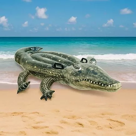 Uzpūšamais peldmatracis bērniem Intex 57551, krokodils, 170x86 cm, zaļš