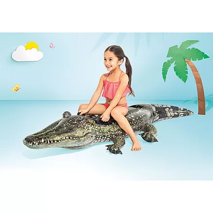 Uzpūšamais peldmatracis bērniem Intex 57551, krokodils, 170x86 cm, zaļš