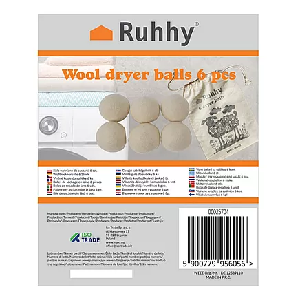 Wool dryer balls 6 pcs Ruhhy 25704