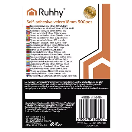 Self-adhesive Velcro 18mm 500pcs white Ruhhy 25884