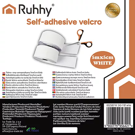 Self-adhesive Velcro tape 5mx5cm white Ruhhy 25807