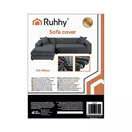 Elastīgs stūra dīvāna pārvalks Ruhhy 26037, 145-185cm, tumši pelēks