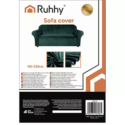Elastīgs stūra dīvāna pārvalks Ruhhy 26183, 190-230 cm, tumši zaļš