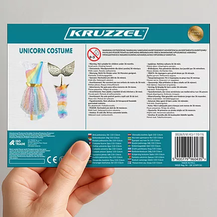 3-piece unicorn costume 110-116cm Kruzzel 26676
