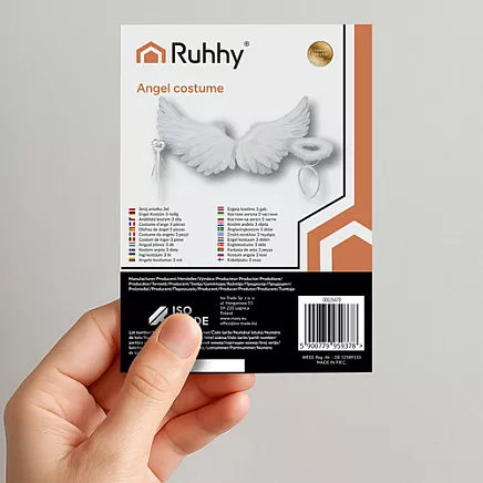 Eņģeļa kostīma komplekts Ruhhy 3 daļas: spārni, aureola, zizlis 26478, balts