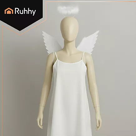 Eņģeļa spārni ar aureolu Ruhhy 26481, kostīms svētkiem, 70 x 45 cm, balti