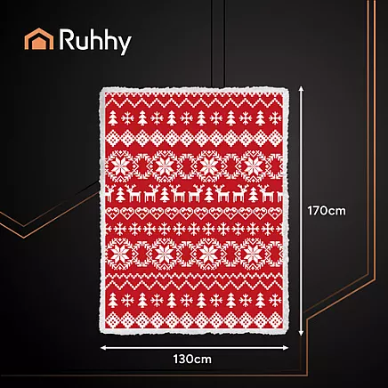 Divpusējs Ziemassvētku pleds Ruhhy ar šerpu 130x170 cm 26610, sarkans-balts