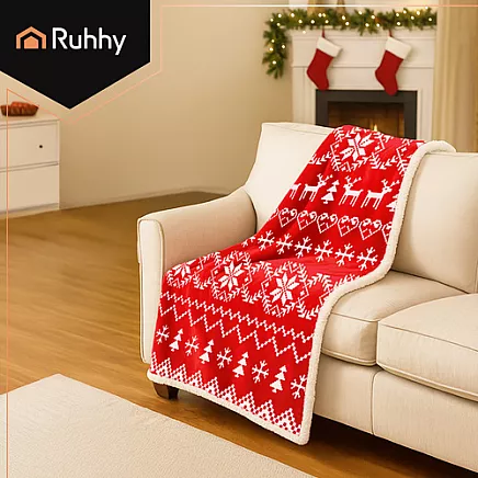 Divpusējs Ziemassvētku pleds Ruhhy ar šerpu 130x170 cm 26610, sarkans-balts