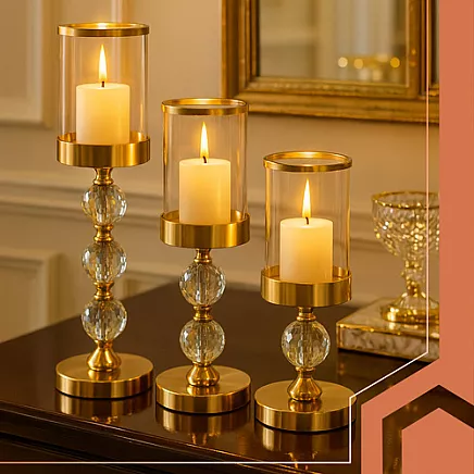 Candlestick - lantern set 3 pcs gold Ruhhy 26487