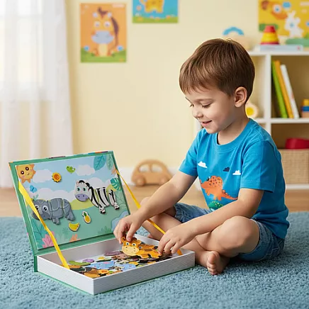 Attīstošā magnētiskā puzle grāmata Montesori Āfrikas dzīvnieki