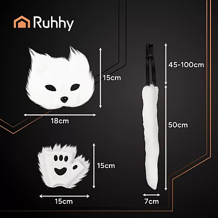 Kaķa kostīms ar asti un masku 4 daļas Ruhhy 26249, balts