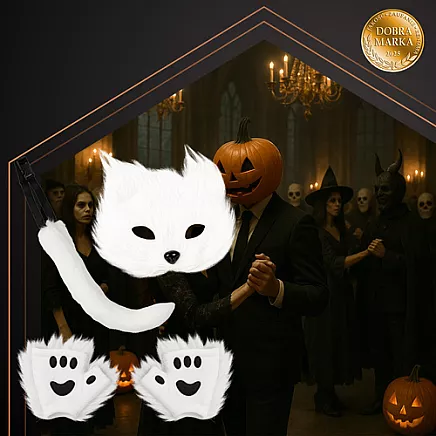 Kaķa kostīms ar asti un masku 4 daļas Ruhhy 26249, balts