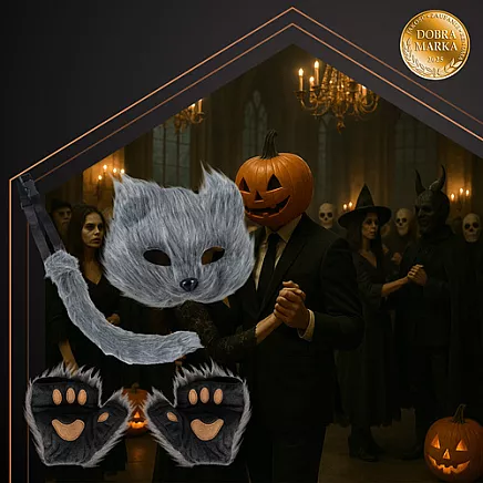 Kaķa kostīma komplekts 4 daļas ar asti un masku Ruhhy 26247, pelēks