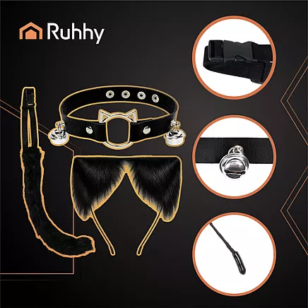 Kospleja komplekts Ruhhy 3 daļas ausis, aste un čokers, melns 26587