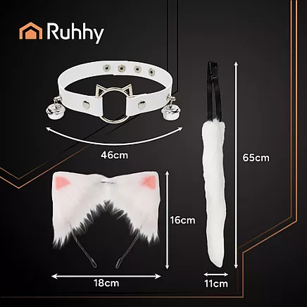 3-piece cat/fox costume, white, Ruhhy 26584