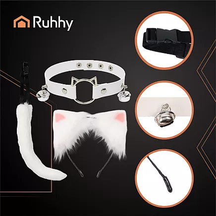 3-piece cat/fox costume, white, Ruhhy 26584